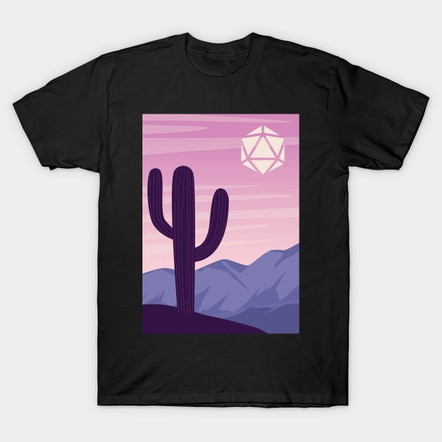 Pink Sunset Desert Cactus Polyhedral Dice Sun RPG Landscape T-Shirt by pixeptional